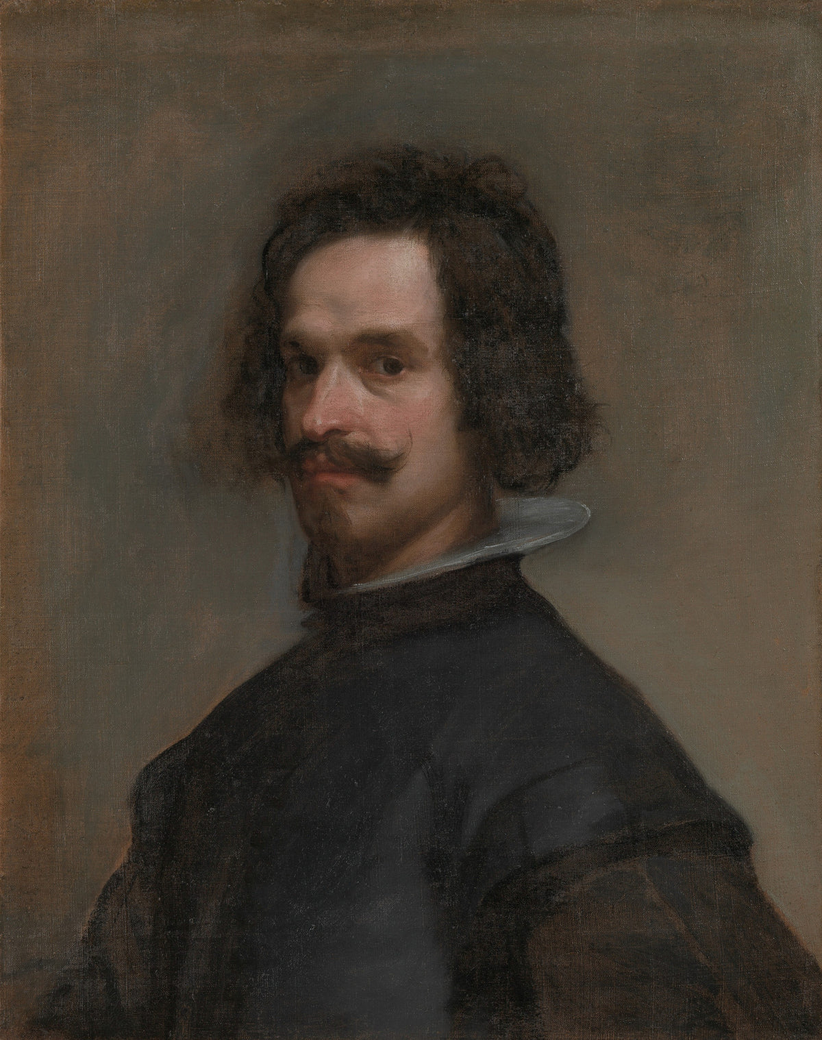 Portrait of a Man, Possibly a Self-Portrait by Diego Velázquez — A dark-haired man glances back over his shoulder