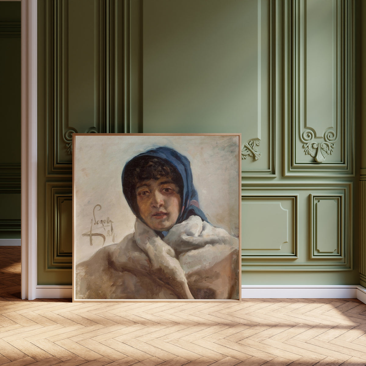 Joaquín Sorolla — Portrait of a Woman in a Blue Headscarf | Fine Art Print