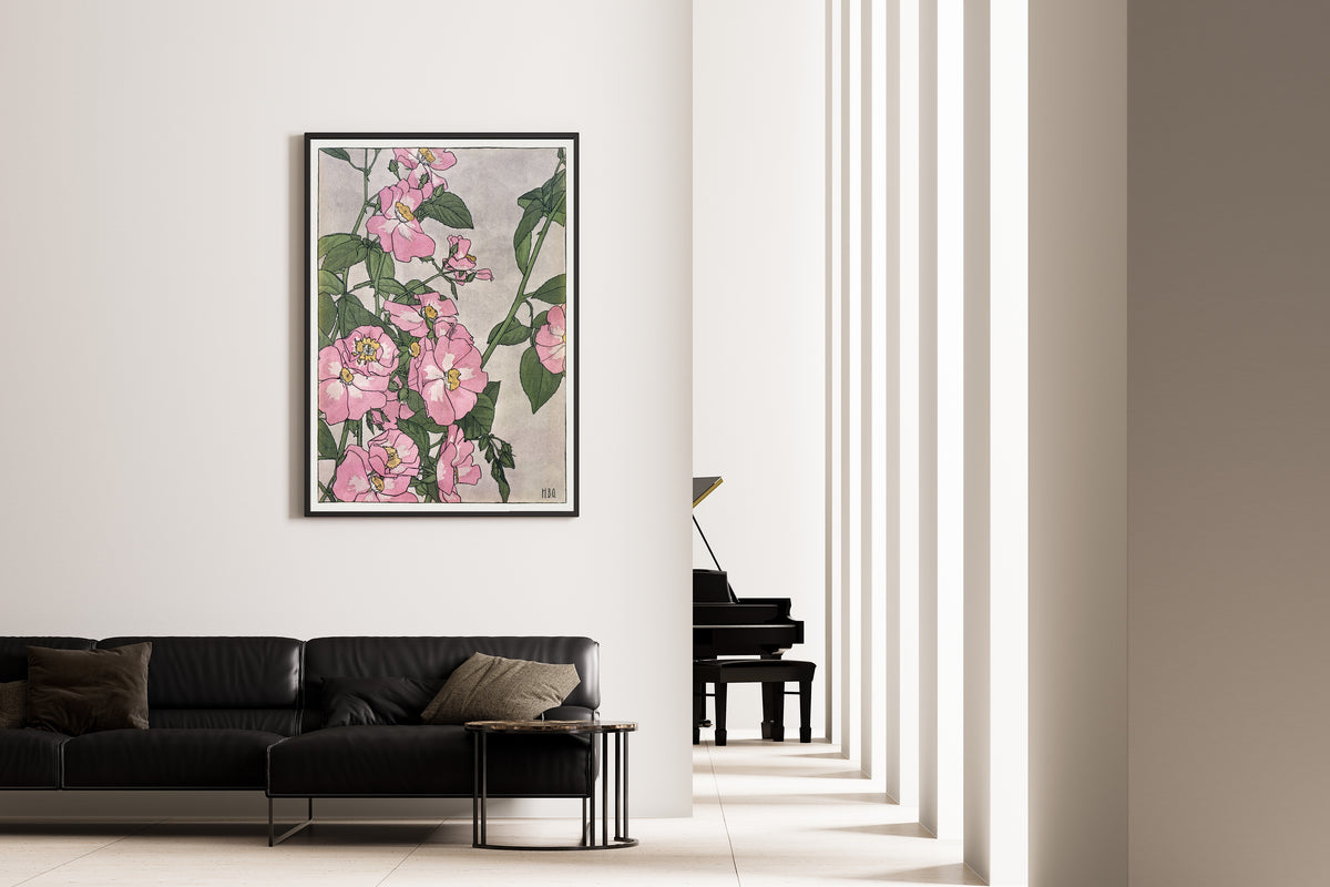 Prairie Rose by Hannah Borger Overbeck — framed on the wall of a minimal living room