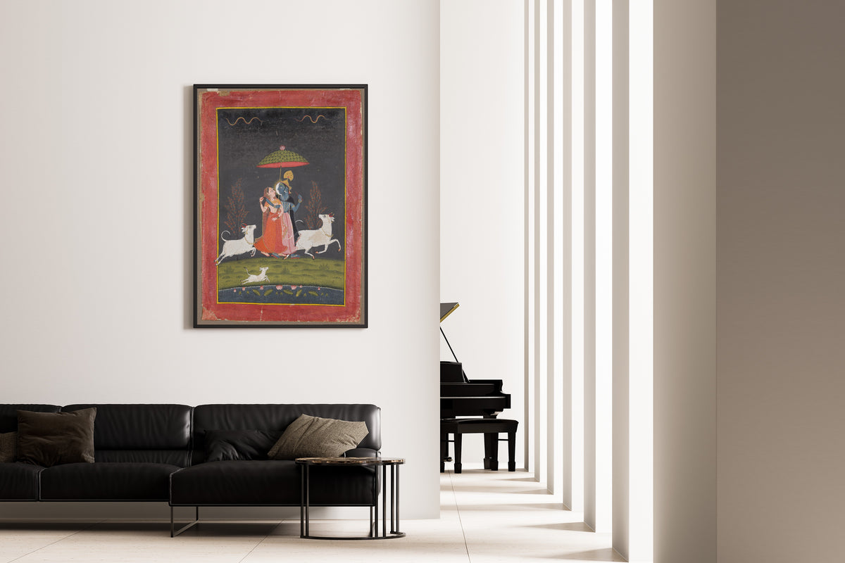 Bundi school — Radha and Krishna in the Rain | Indian Miniature Painting Print