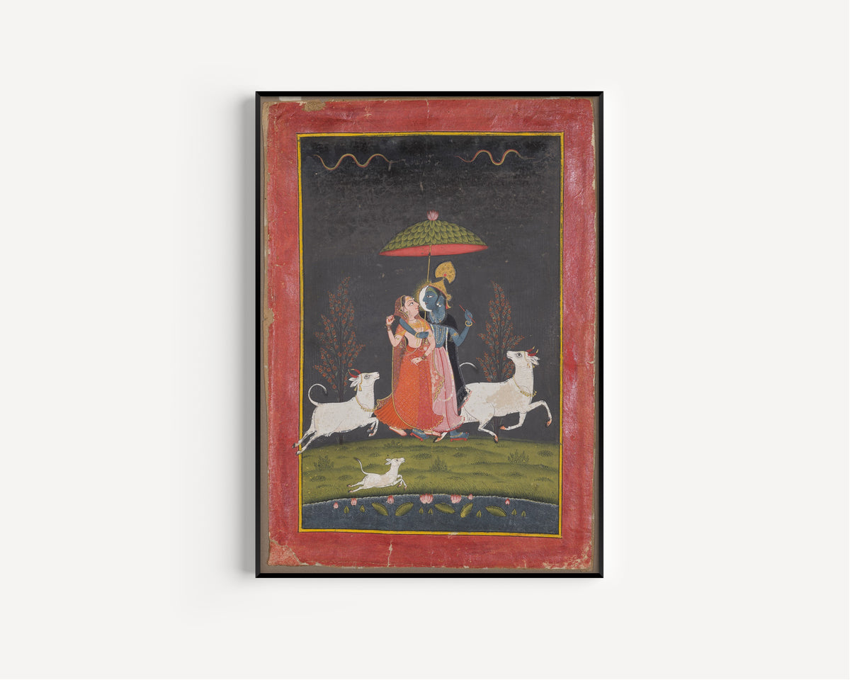 Bundi school — Radha and Krishna in the Rain | Indian Miniature Painting Print
