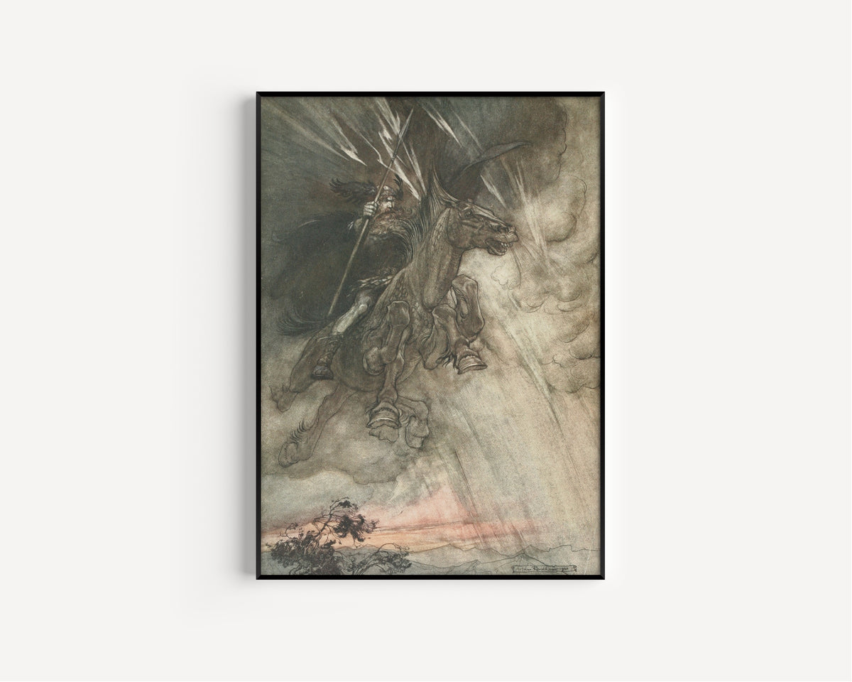Arthur Rackham — Raging, Wotan Rides to the Rock | Wagner Illustration Print