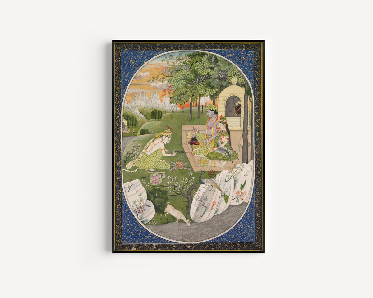 Kangra school — Rama, Sita, and Lakshmana in the Forest | Indian Miniature Painting Print