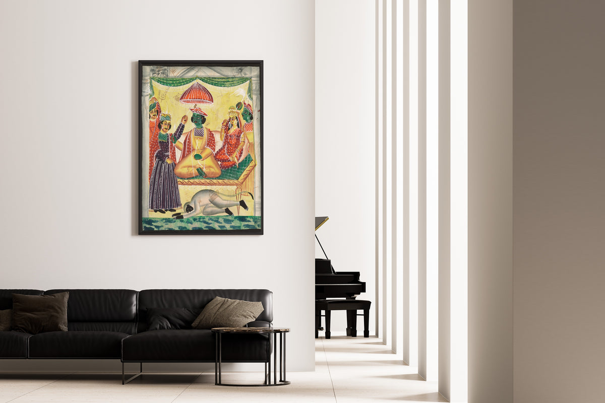 Kalighat painter — Rama and Sita Enthroned | Kalighat Painting Print