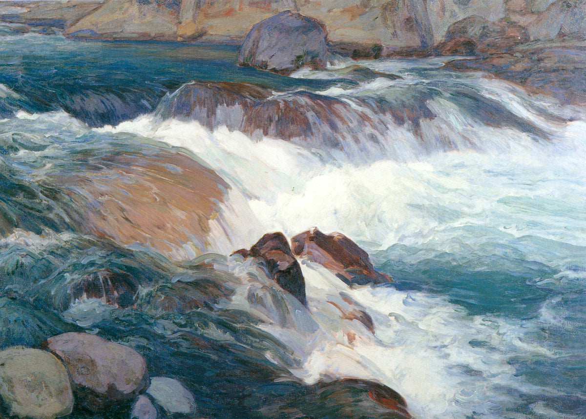 Rapid Stream by Hiroshi Yoshida — White water spilling over rock into a churning teal pool