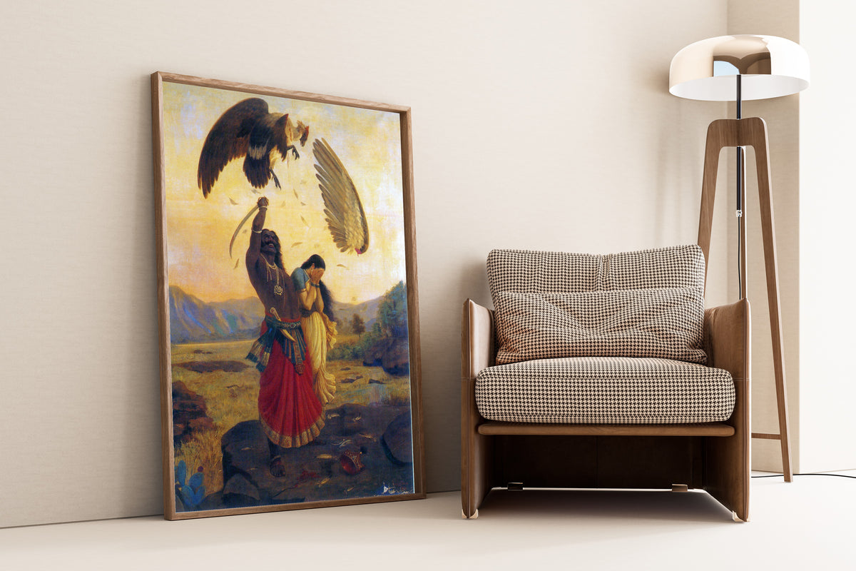 Raja Ravi Varma — Ravana Carrying Off Sita and Opposed by Jatayu | Fine Art Print