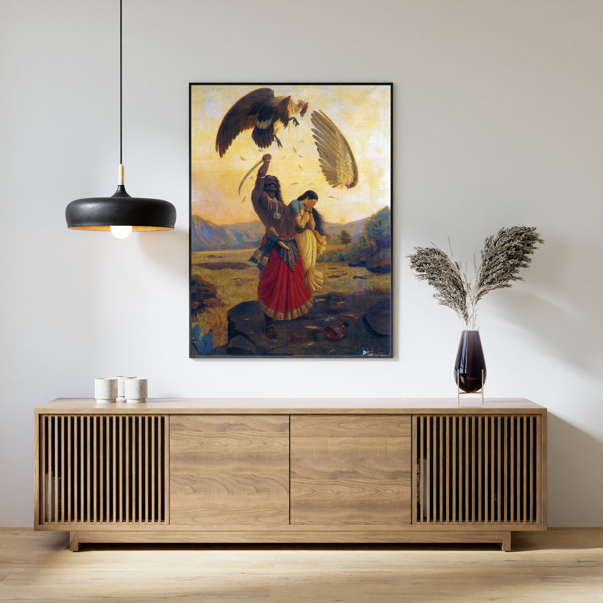 Raja Ravi Varma — Ravana Carrying Off Sita and Opposed by Jatayu | Fine Art Print