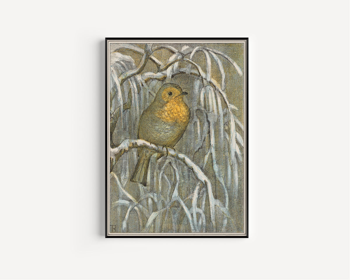 Theo van Hoytema — Robin on a Snow-Covered Branch | Art Nouveau Print