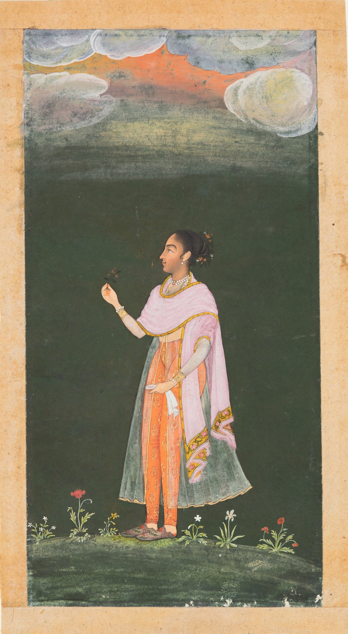 Bikaner school — Royal Woman Holding a Flower | Indian Miniature Painting Print