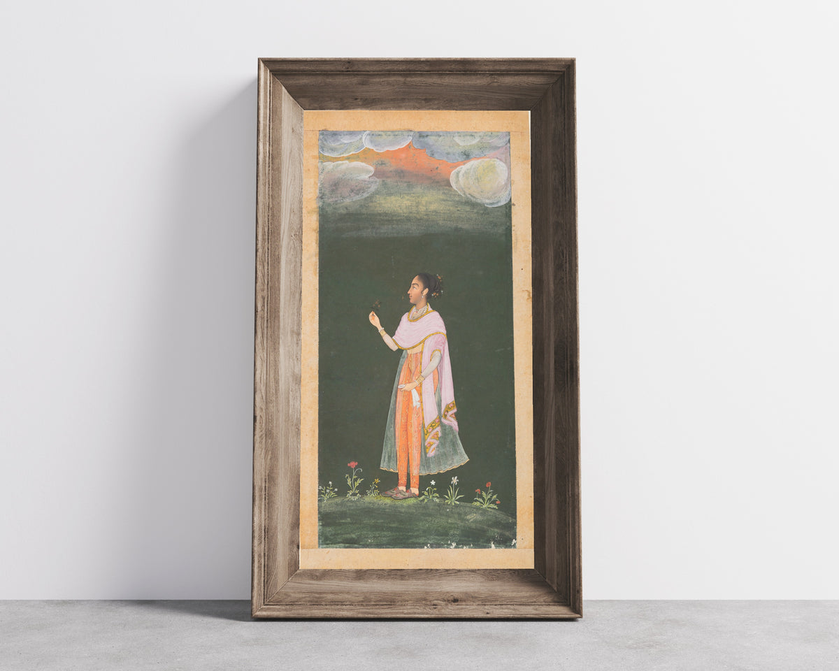Bikaner school — Royal Woman Holding a Flower | Indian Miniature Painting Print