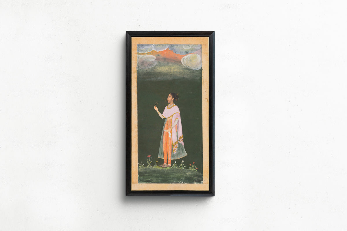 Bikaner school — Royal Woman Holding a Flower | Indian Miniature Painting Print