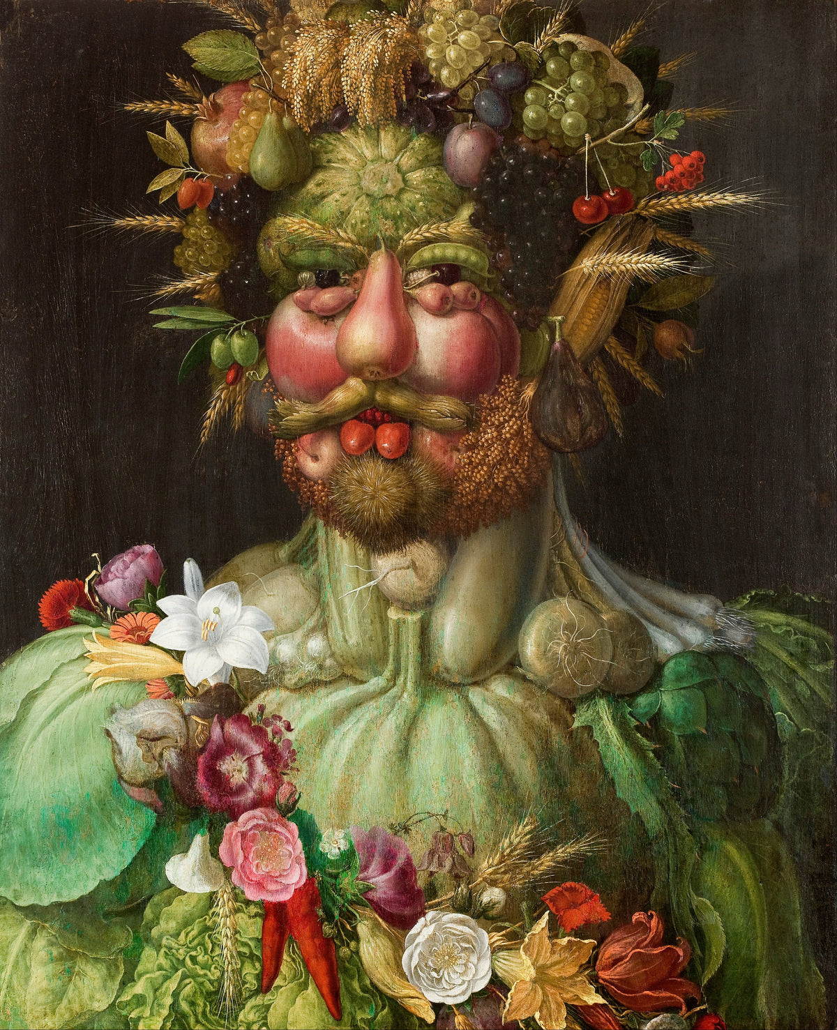 Rudolf II of Habsburg or Vertumnus by Giuseppe Arcimboldo — A portrait made of fruit, vegetables and flowers