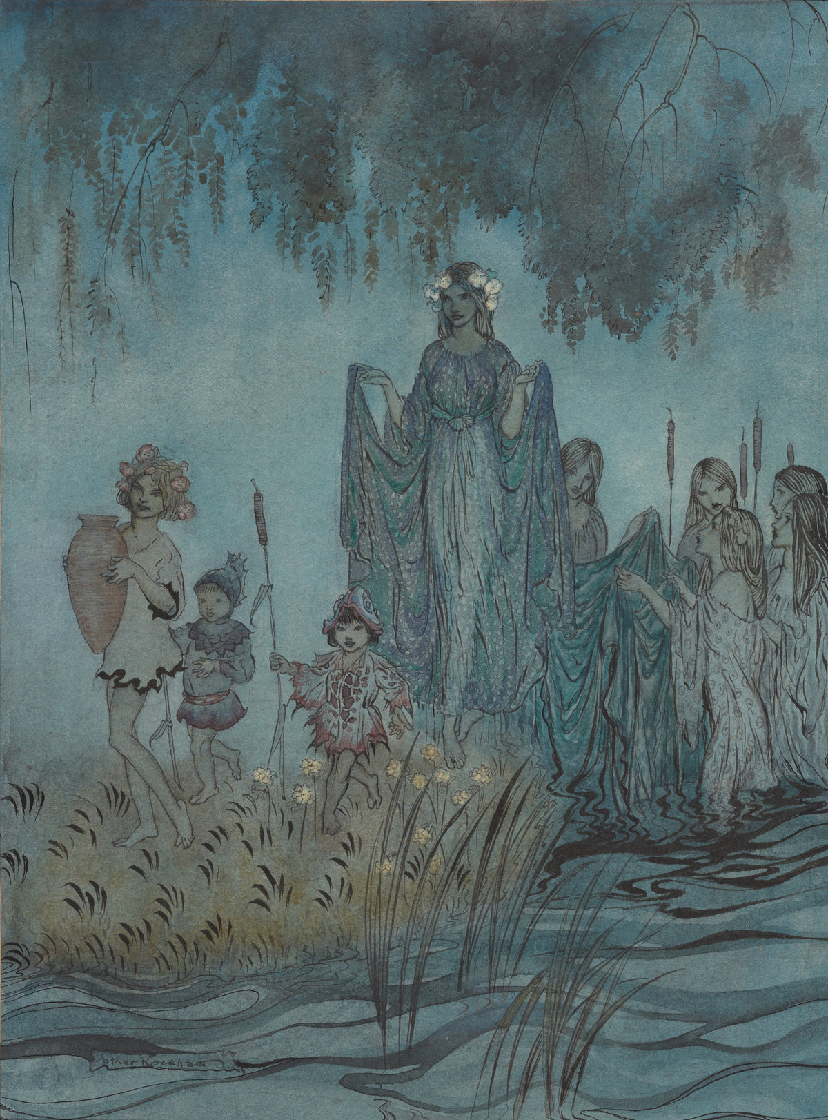 Arthur Rackham — Sabrina Rises, Attended by Water-Nymphs | Fairy Tale Illustration Print
