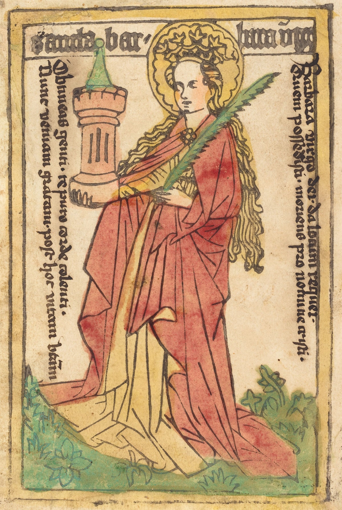 Saint Barbara | Hand-Coloured Woodcut Print