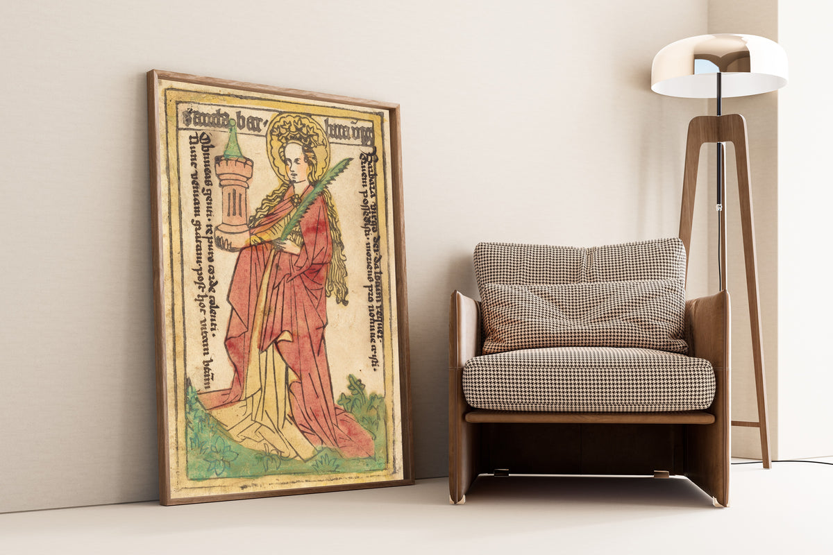Saint Barbara | Hand-Coloured Woodcut Print
