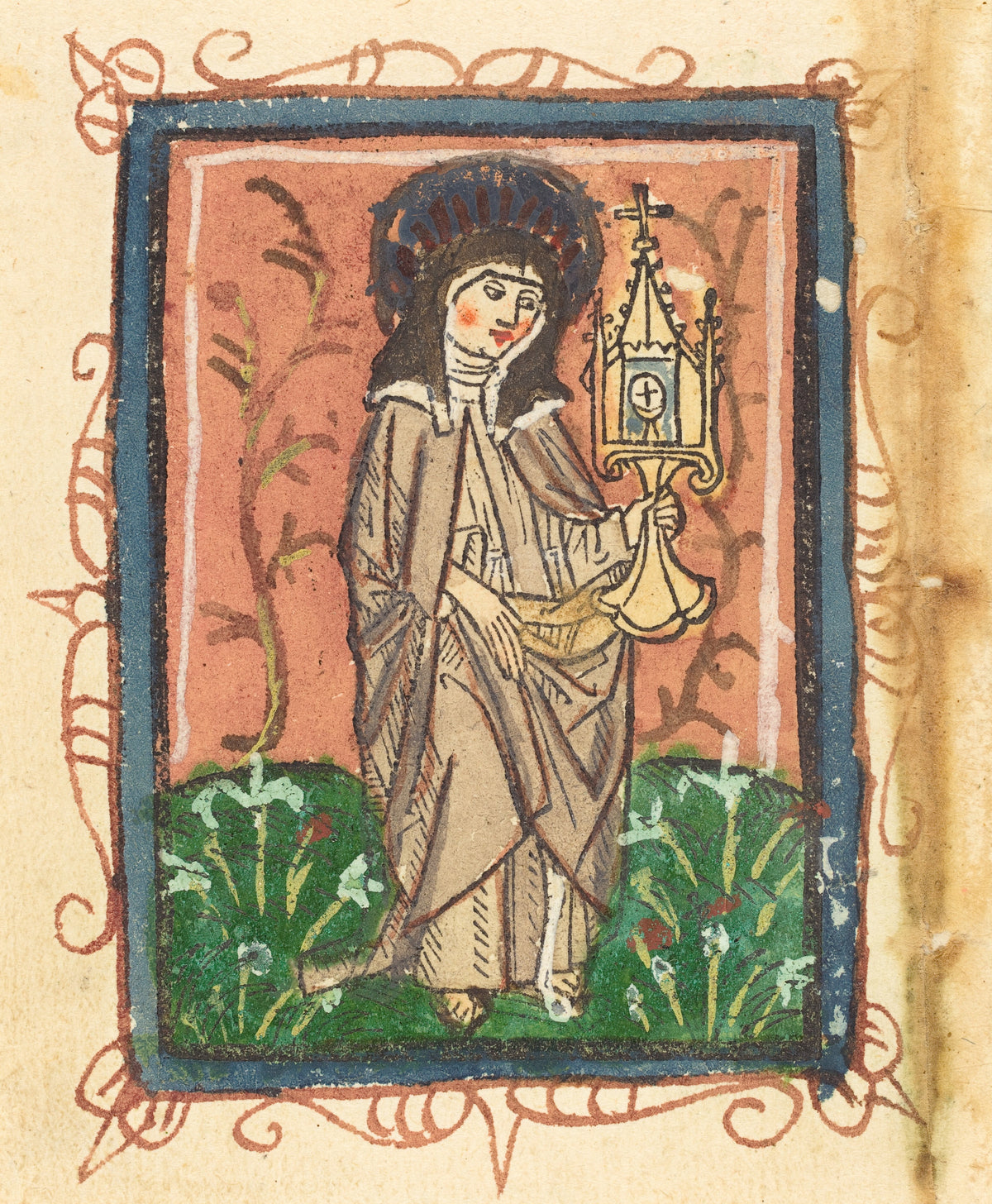 Saint Clare of Assisi | Hand-Coloured Woodcut Print