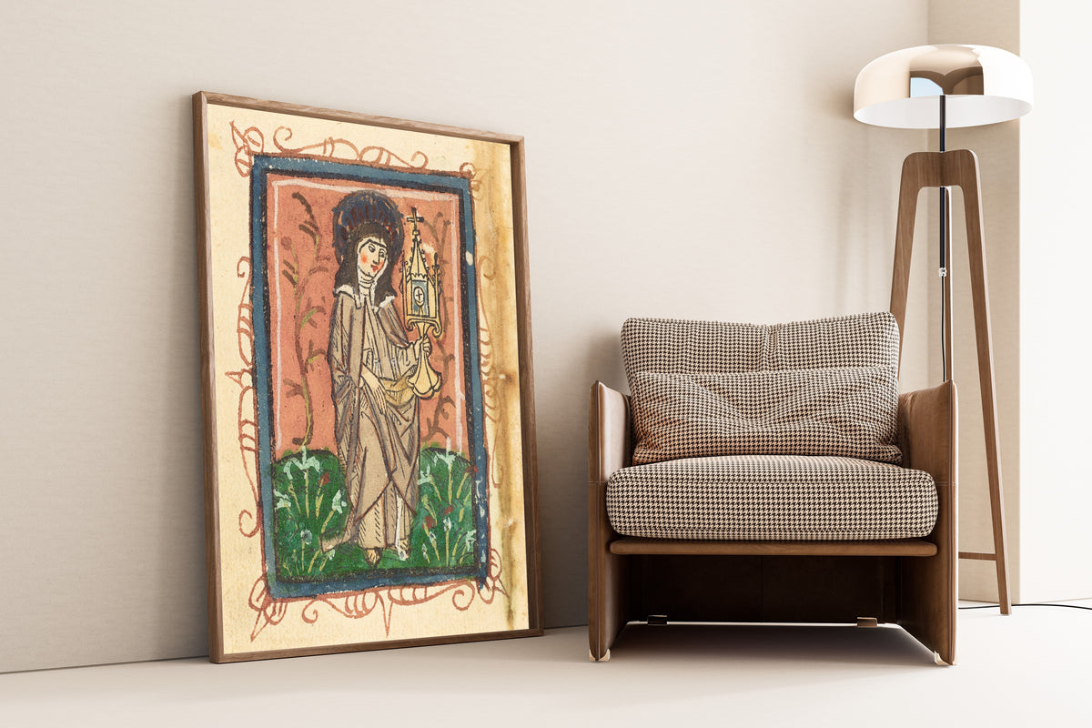 Saint Clare of Assisi | Hand-Coloured Woodcut Print
