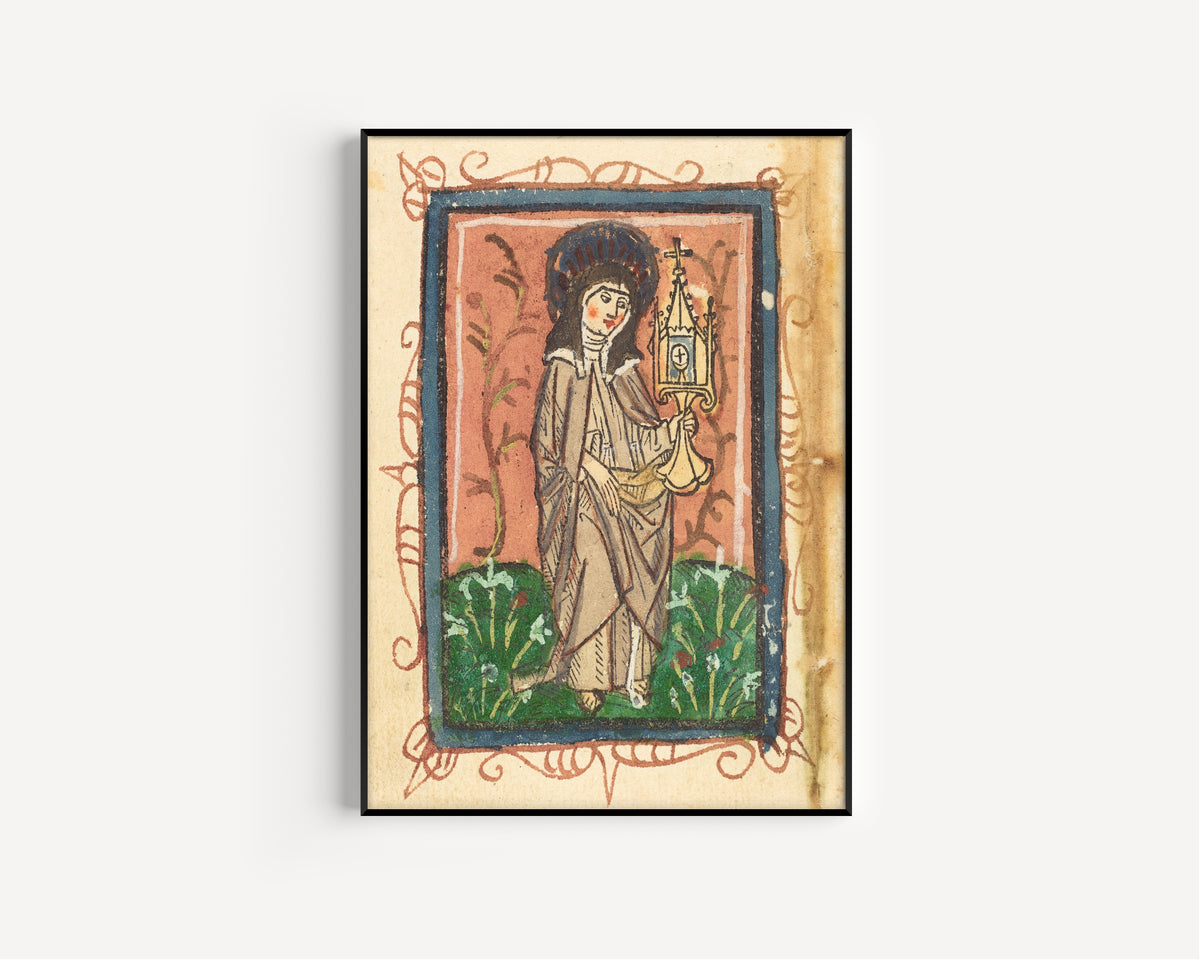 Saint Clare of Assisi | Hand-Coloured Woodcut Print