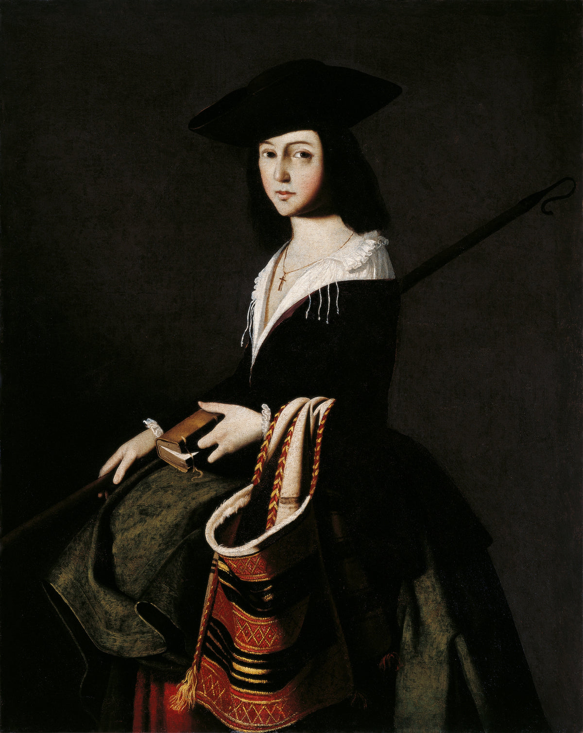 Saint Marina by Francisco de Zurbarán — A saint in a black hat holding a crook and a prayer book