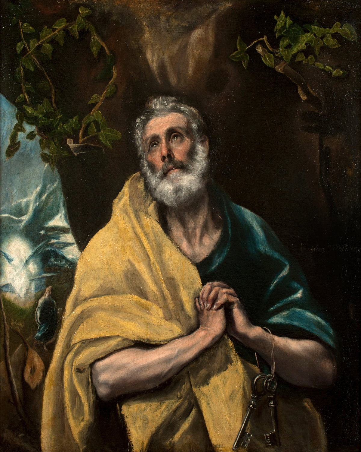 Saint Peter in Tears by El Greco — An old man with clasped hands and two keys looks up