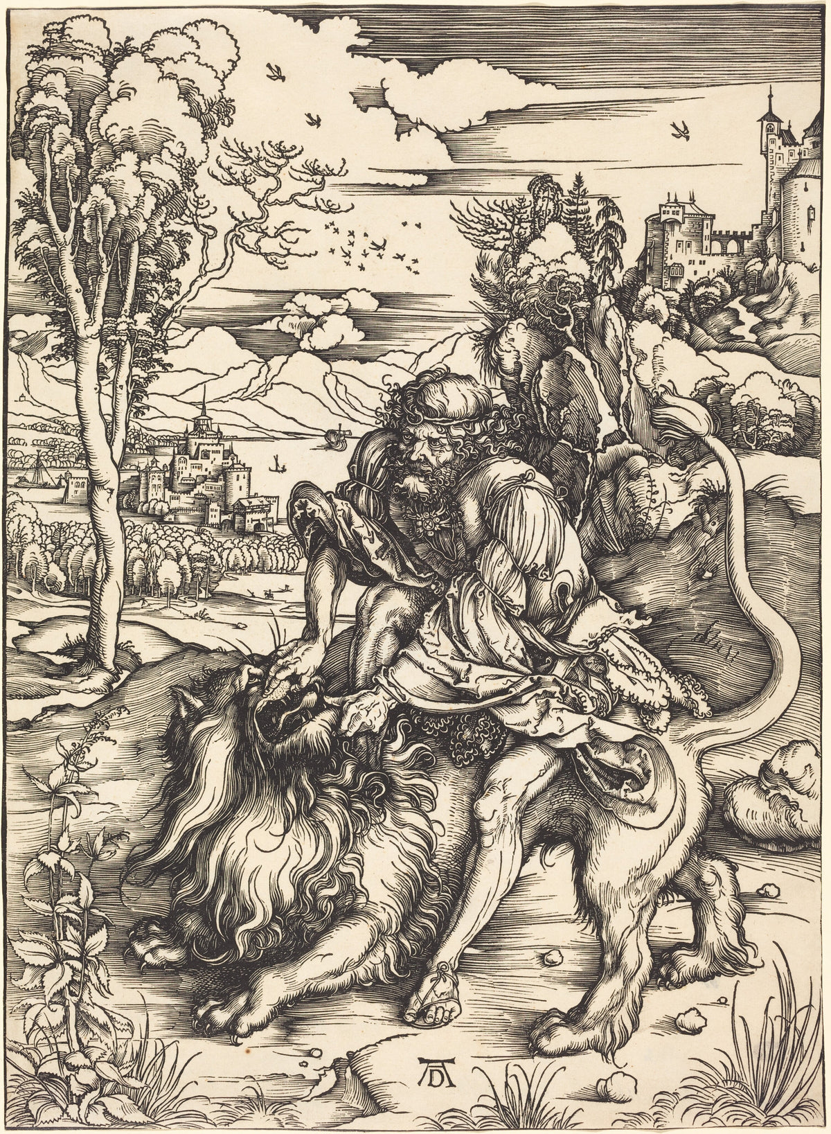Albrecht Dürer — Samson Fighting with the Lion | Woodcut Print
