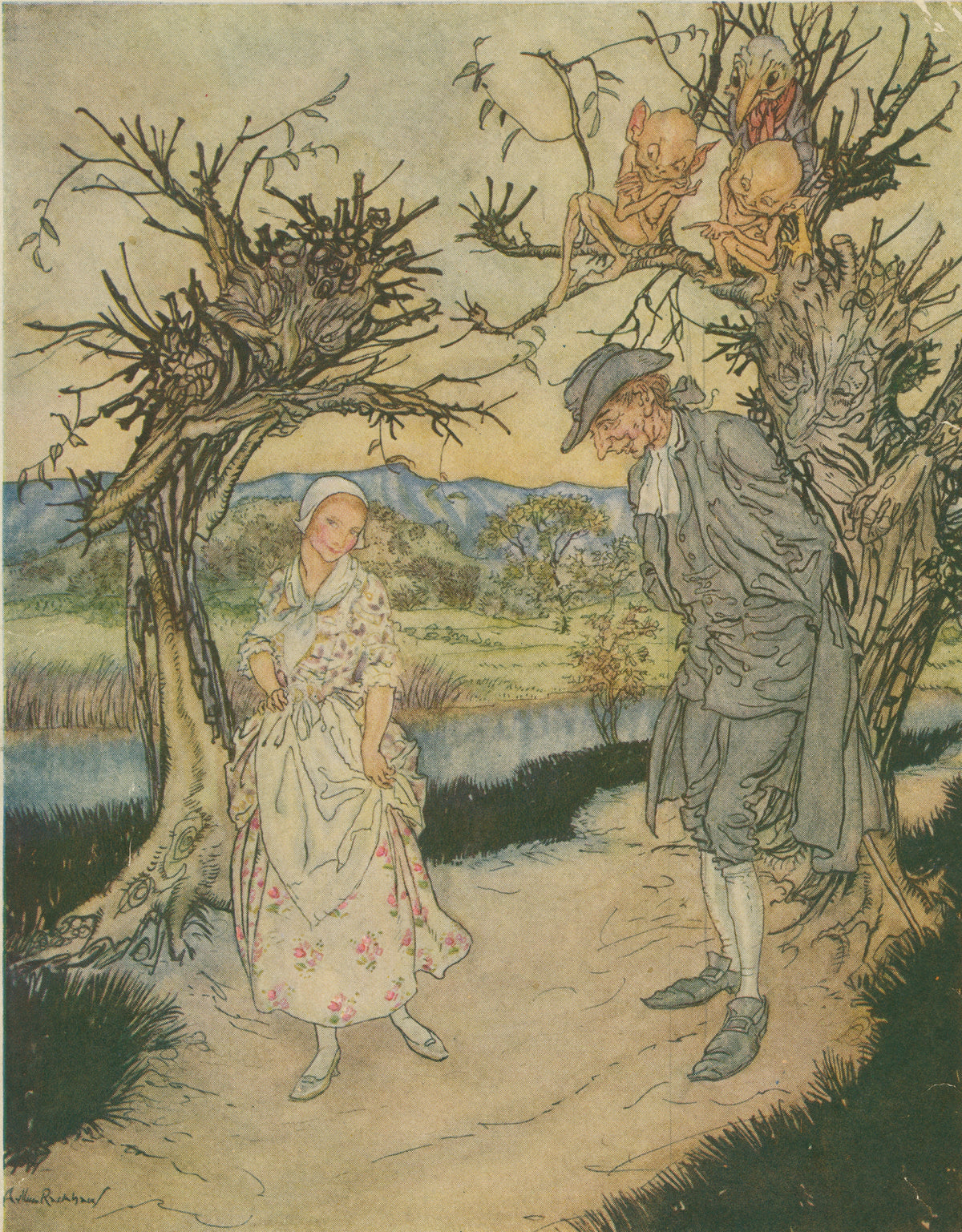 Arthur Rackham — Sauntering Along in the Twilight | Fairy Tale Illustration Print