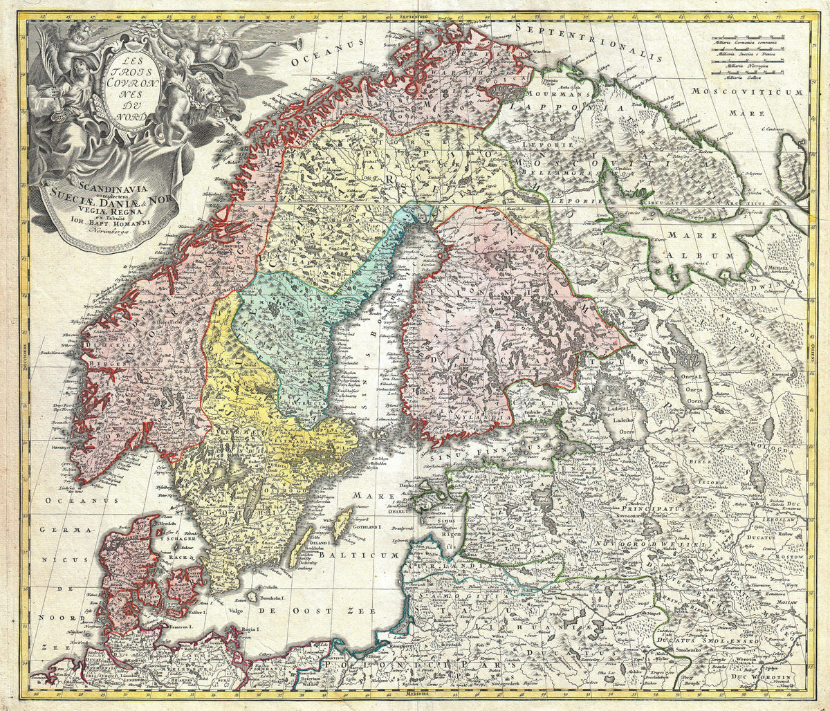 Johann Baptist Homann — Scandinavia (Scandinavia complectens Sueciae, Daniae et Norvegiae Regna) | Hand-Coloured Engraved Map Print