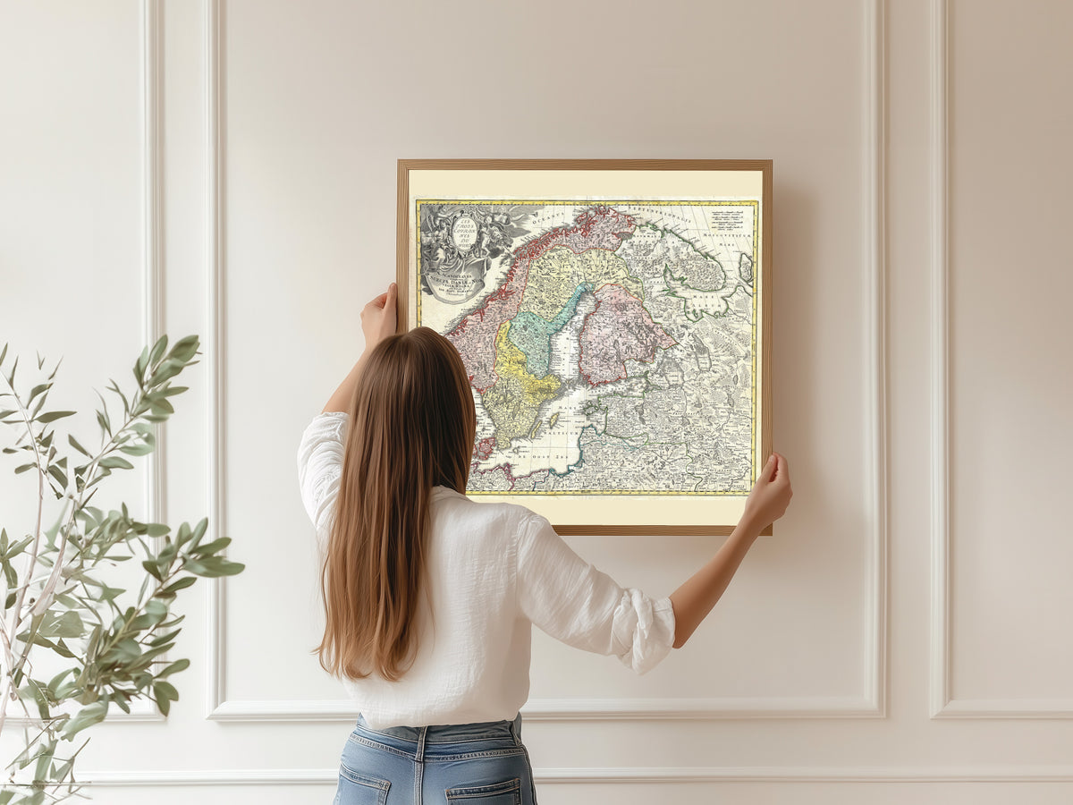 Johann Baptist Homann — Scandinavia (Scandinavia complectens Sueciae, Daniae et Norvegiae Regna) | Hand-Coloured Engraved Map Print