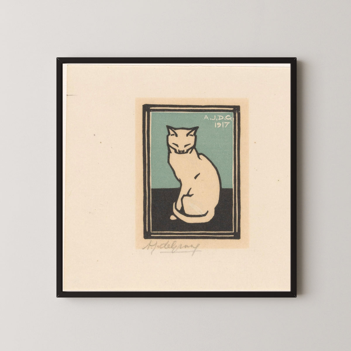 Julie de Graag — Seated Cat with Closed Eyes | Woodcut Print