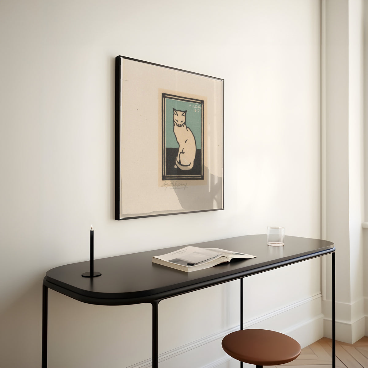 Julie de Graag — Seated Cat with Closed Eyes | Woodcut Print