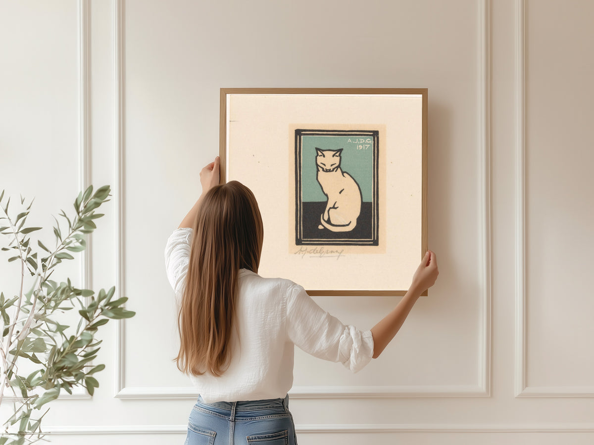 Julie de Graag — Seated Cat with Closed Eyes | Woodcut Print