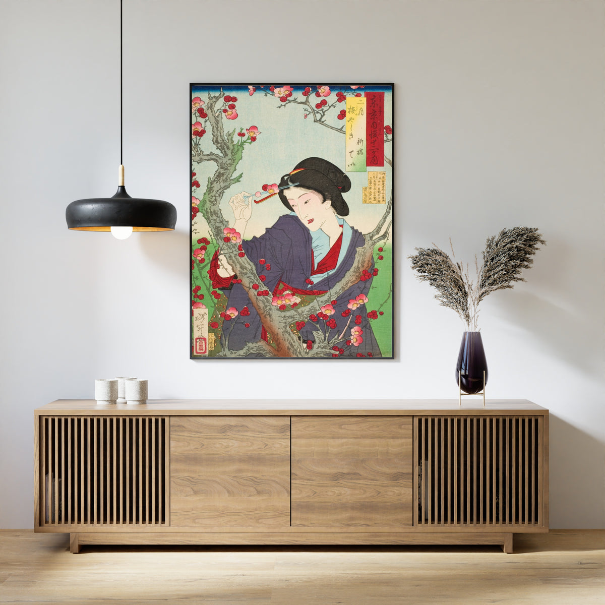 Tsukioka Yoshitoshi — Second Month; Tei of Shinbashi by a Plum Tree at Umeyashiki | Japanese Woodblock Print (Ukiyo-e)