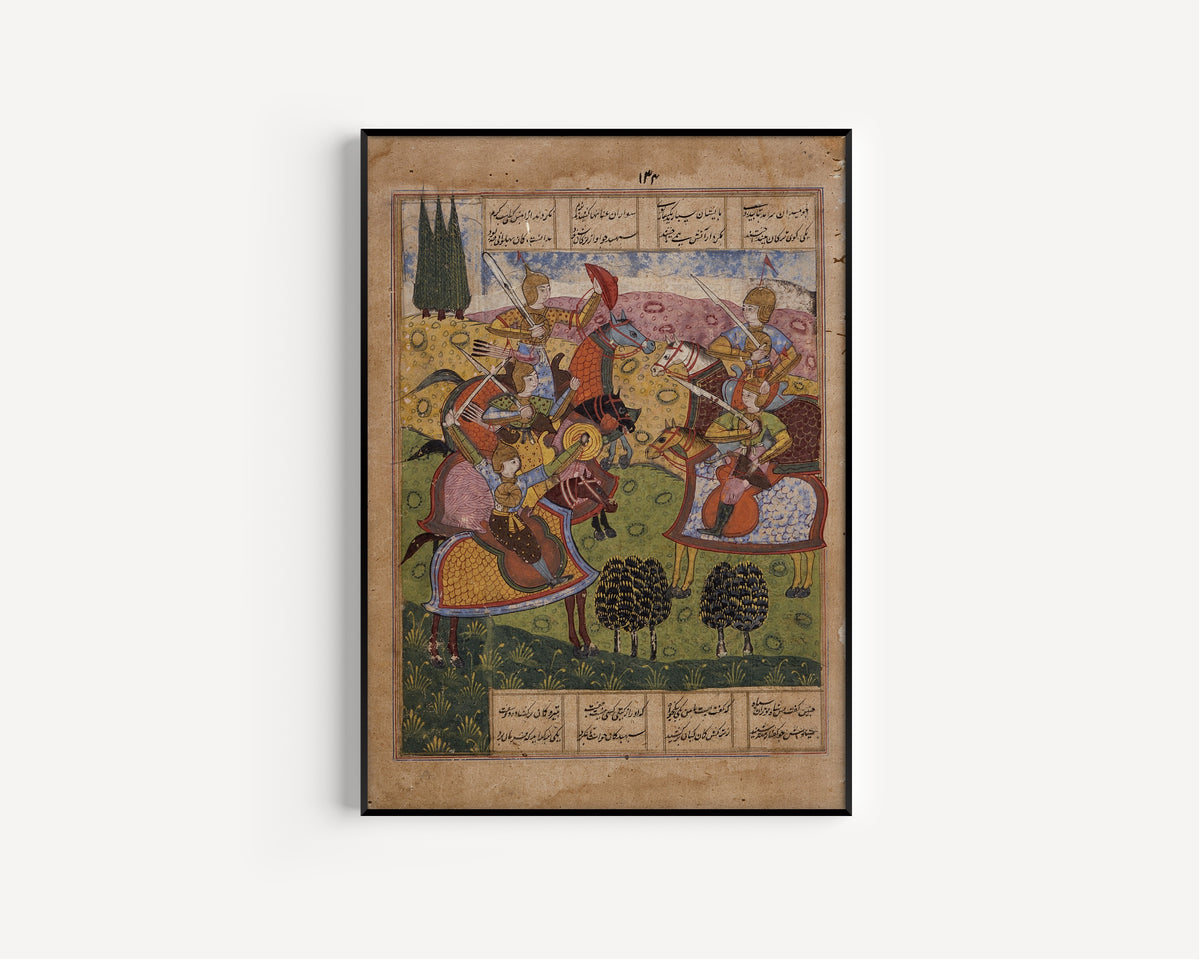 Shahnama: Meeting of Warriors | Mughal Painting Art Print