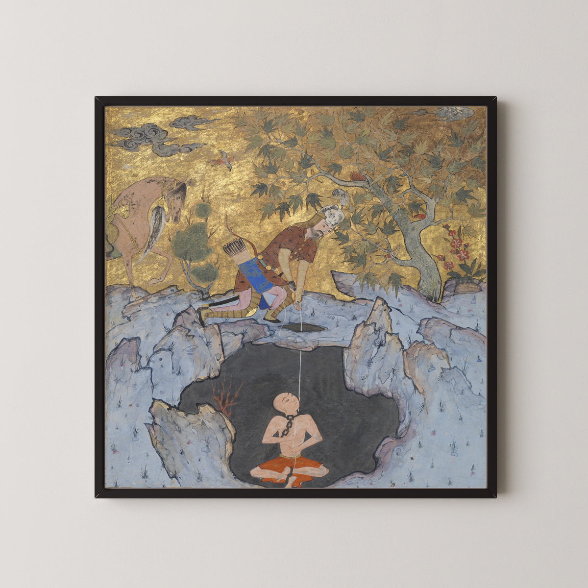 Shahnama: Rustam Rescues Bizhan from the Pit | Persian Miniature Art Print