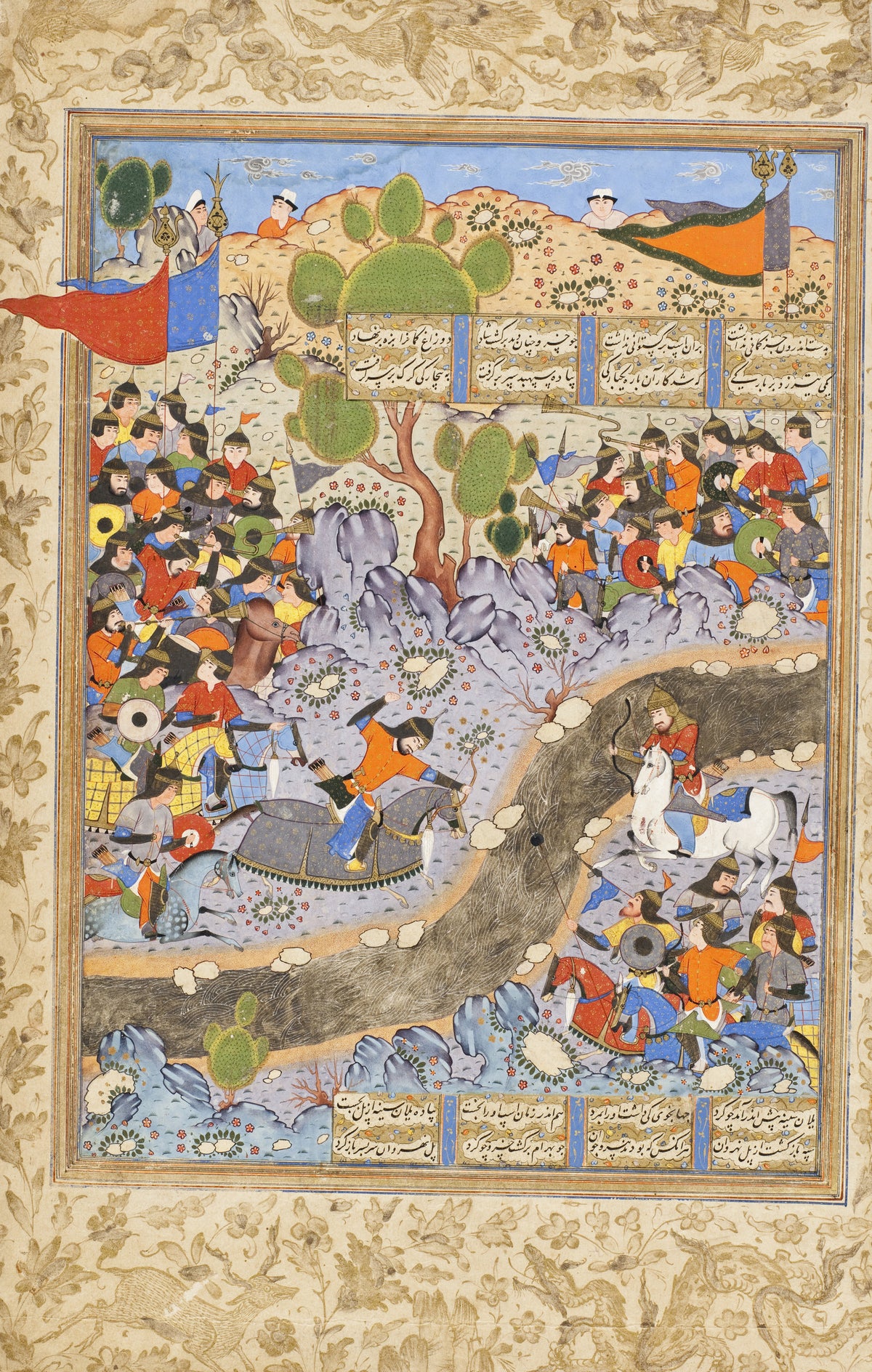 Shahnama: The Night Attack of Bahram Chubina on the Army of Khusraw Parvis | Persian Miniature Art Print