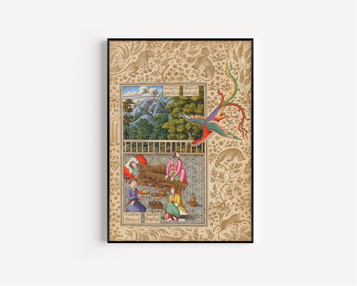 Mohammad Zaman — Shahnama: The Simurgh Arrives to Assist with the Birth of Rustam | Persian Miniature Art Print