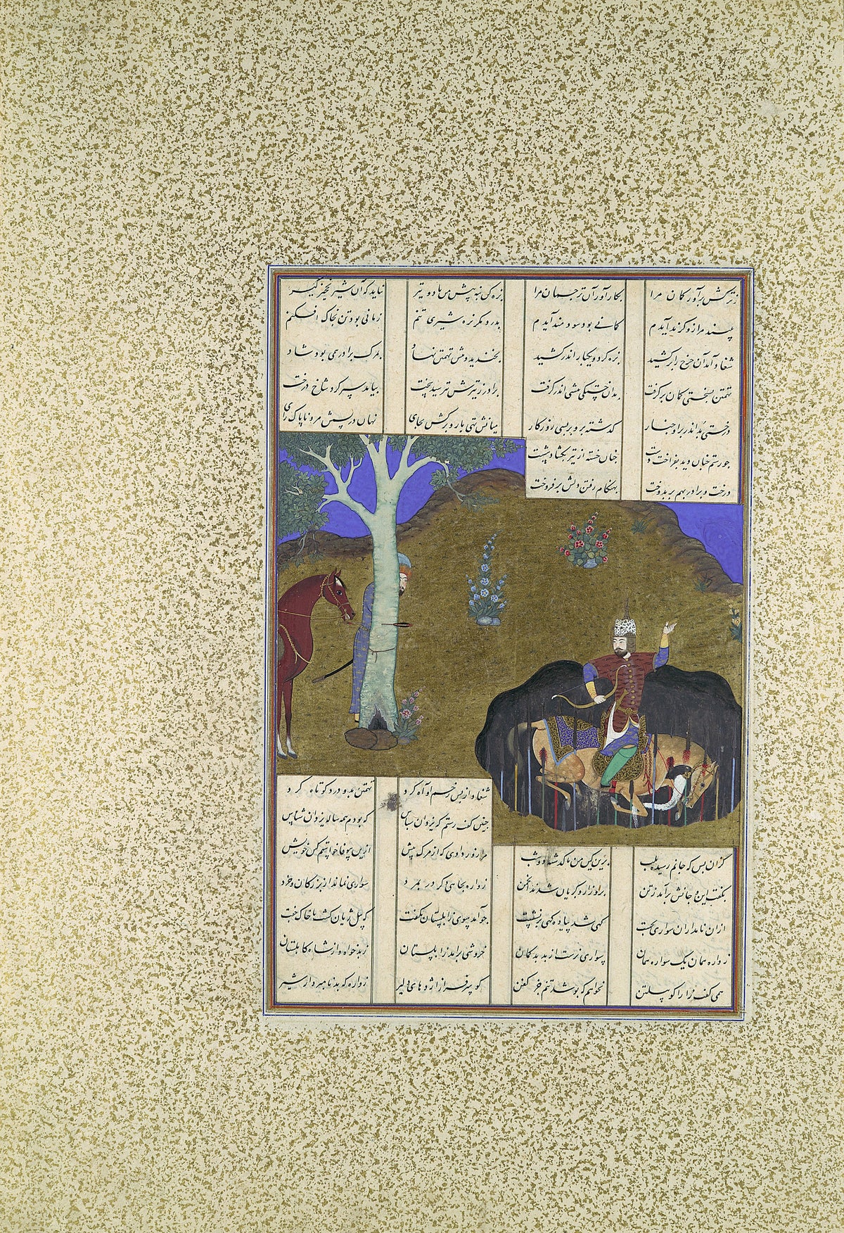 Bashdan Qara (attributed) — Shahnama of Shah Tahmasp: Rustam Avenges His Own Impending Death | Persian Miniature Art Print