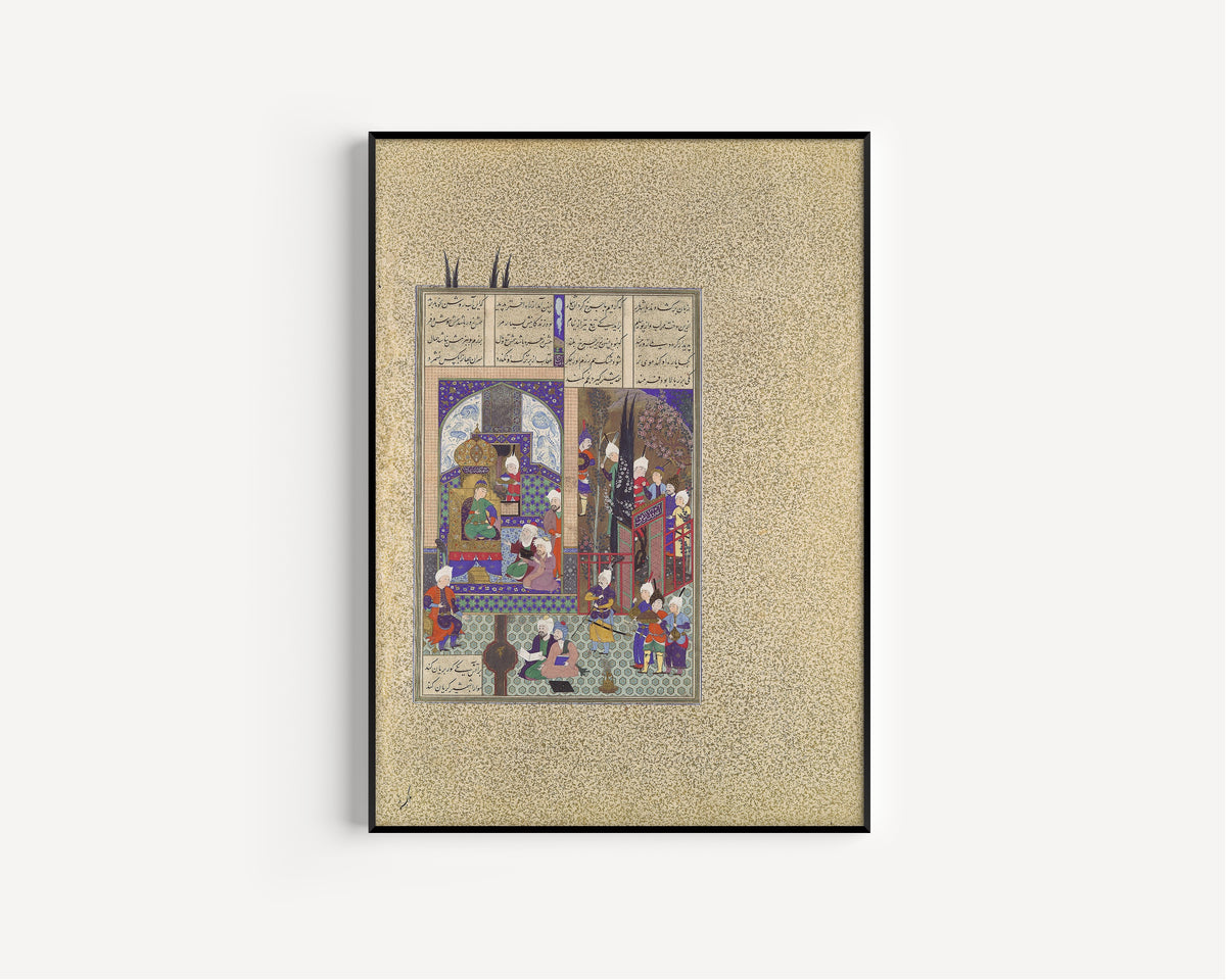 Abd al-Aziz (attributed) — Shahnama of Shah Tahmasp: The Shah's Wise Men Approve of Zal's Marriage | Persian Miniature Art Print