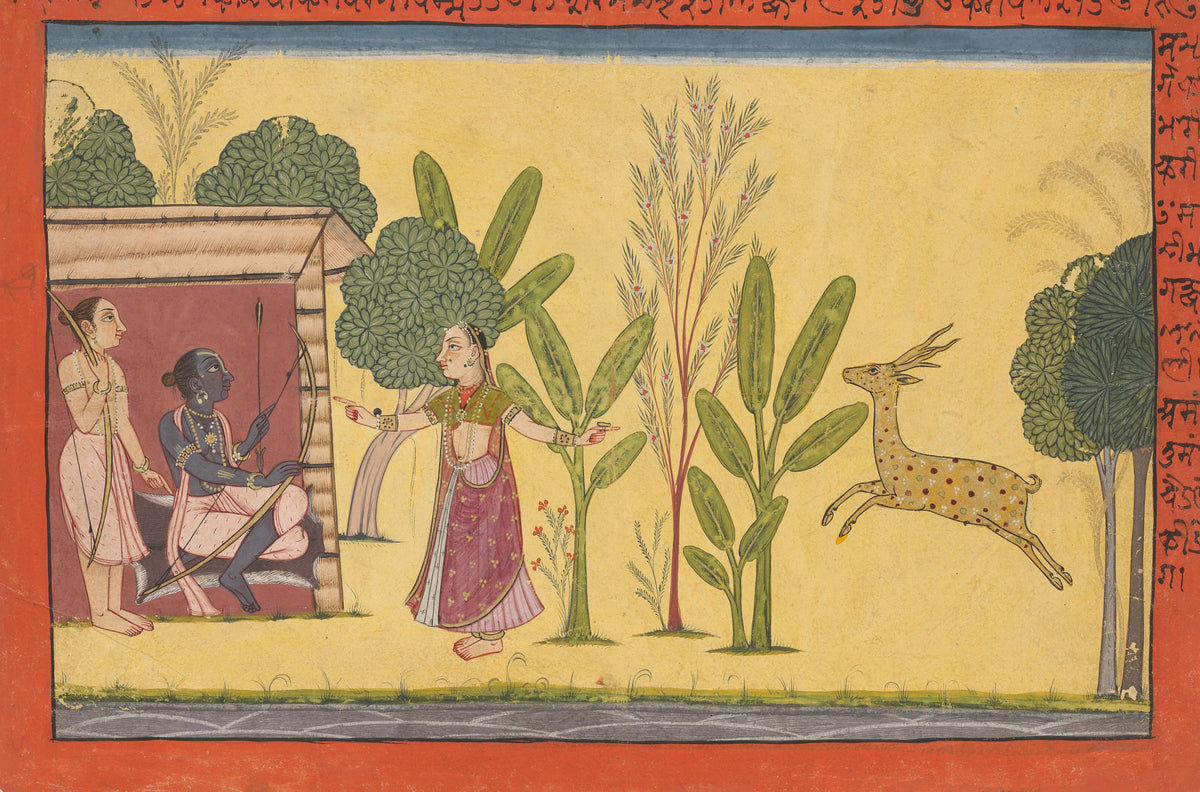 Pahari school — Shangri Ramayana: Sita Asks Rama to Fetch the Golden Deer | Indian Miniature Painting Print