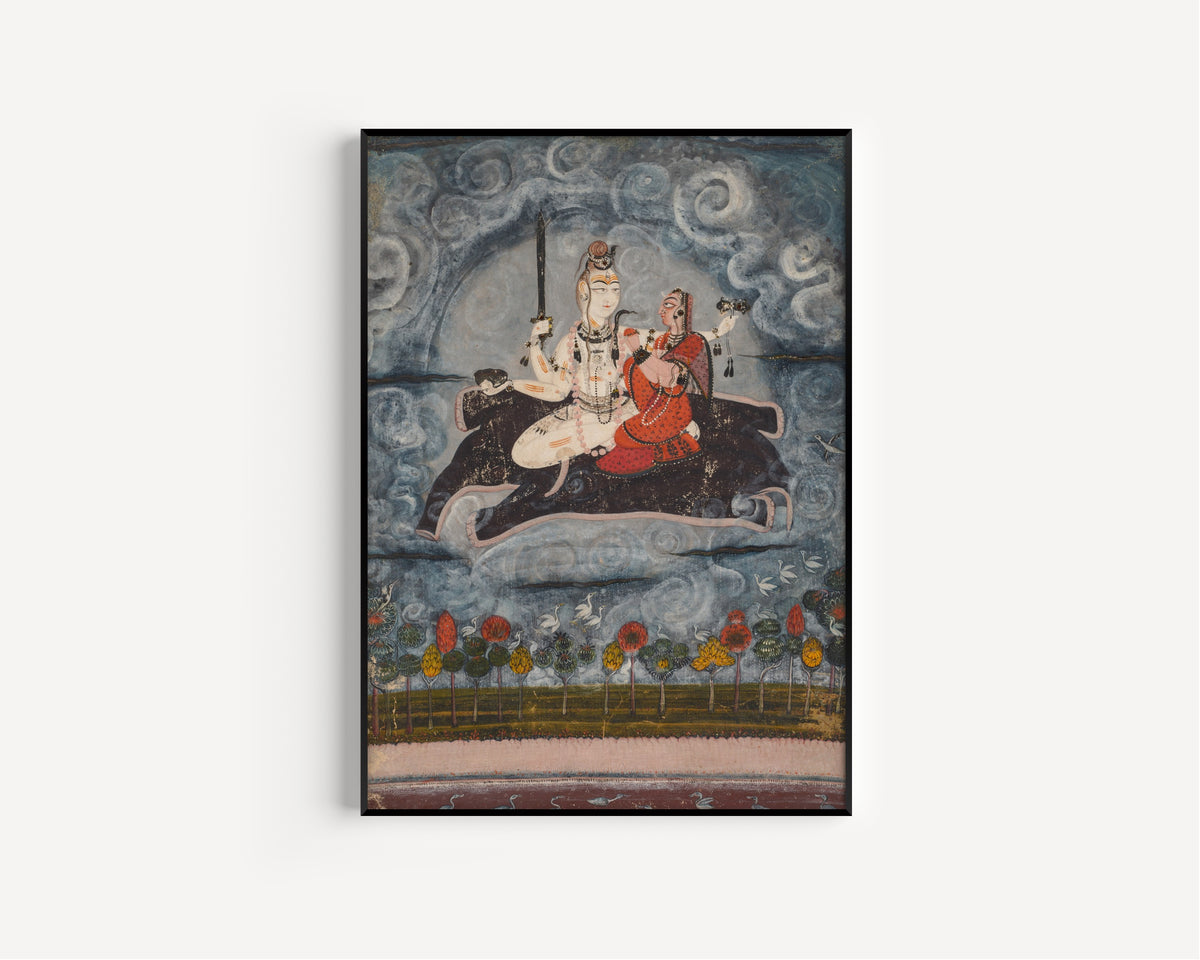 Pahari school — Shiva and Devi on Gajasura's Hide | Indian Miniature Painting Print