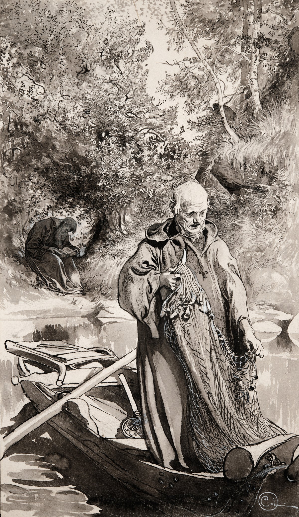 Carl Larsson — Singoalla: The Monk with the Fishing Net | Illustration Art Print