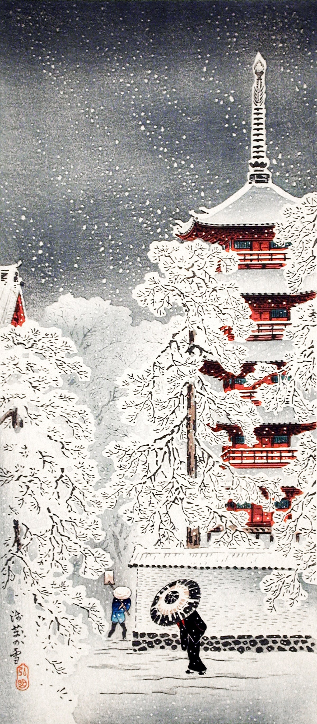 Takahashi Shotei — Snow at Asakusa, Yedo, Musashi Province | Japanese Woodblock Print (Shin Hanga)