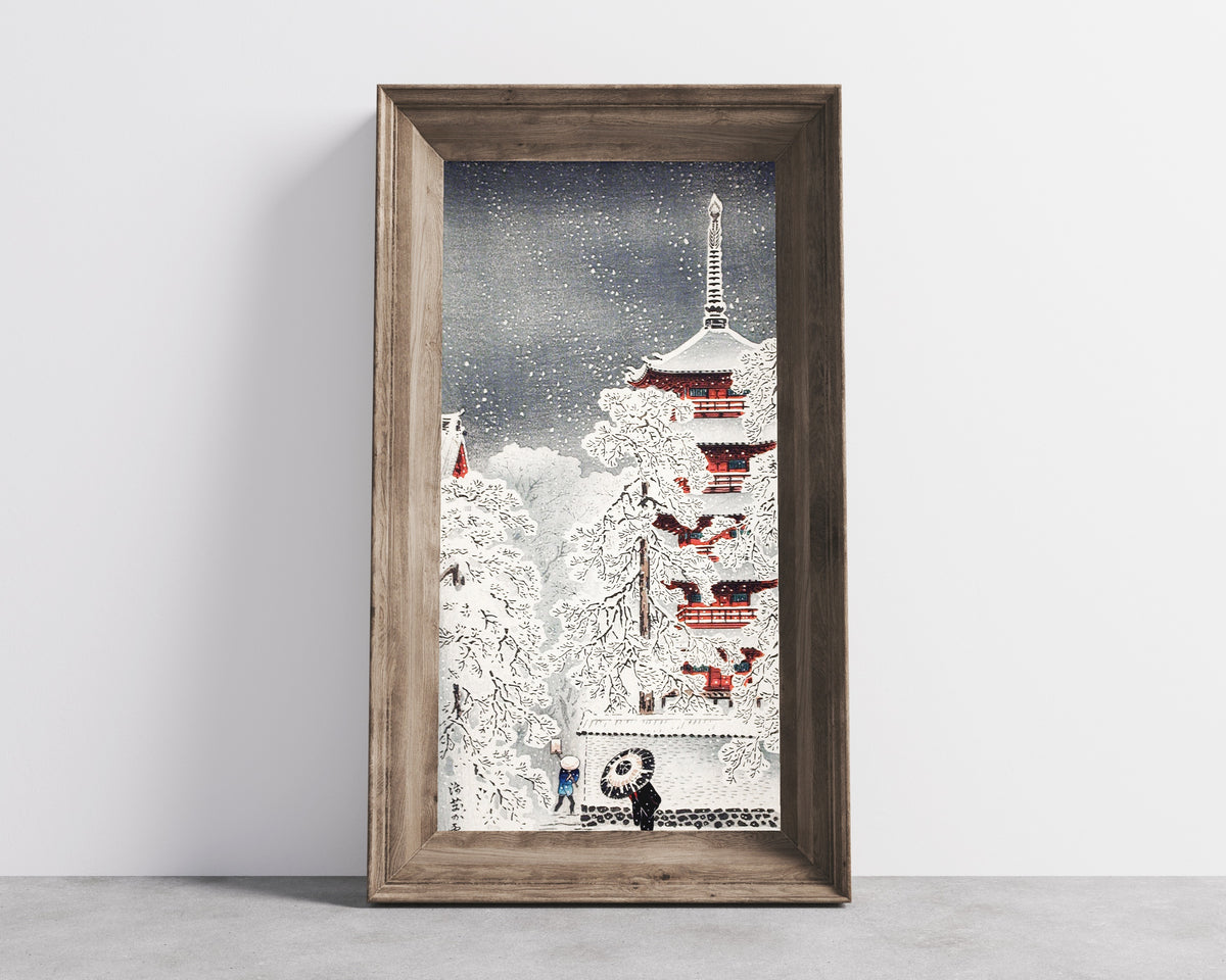 Takahashi Shotei — Snow at Asakusa, Yedo, Musashi Province | Japanese Woodblock Print (Shin Hanga)