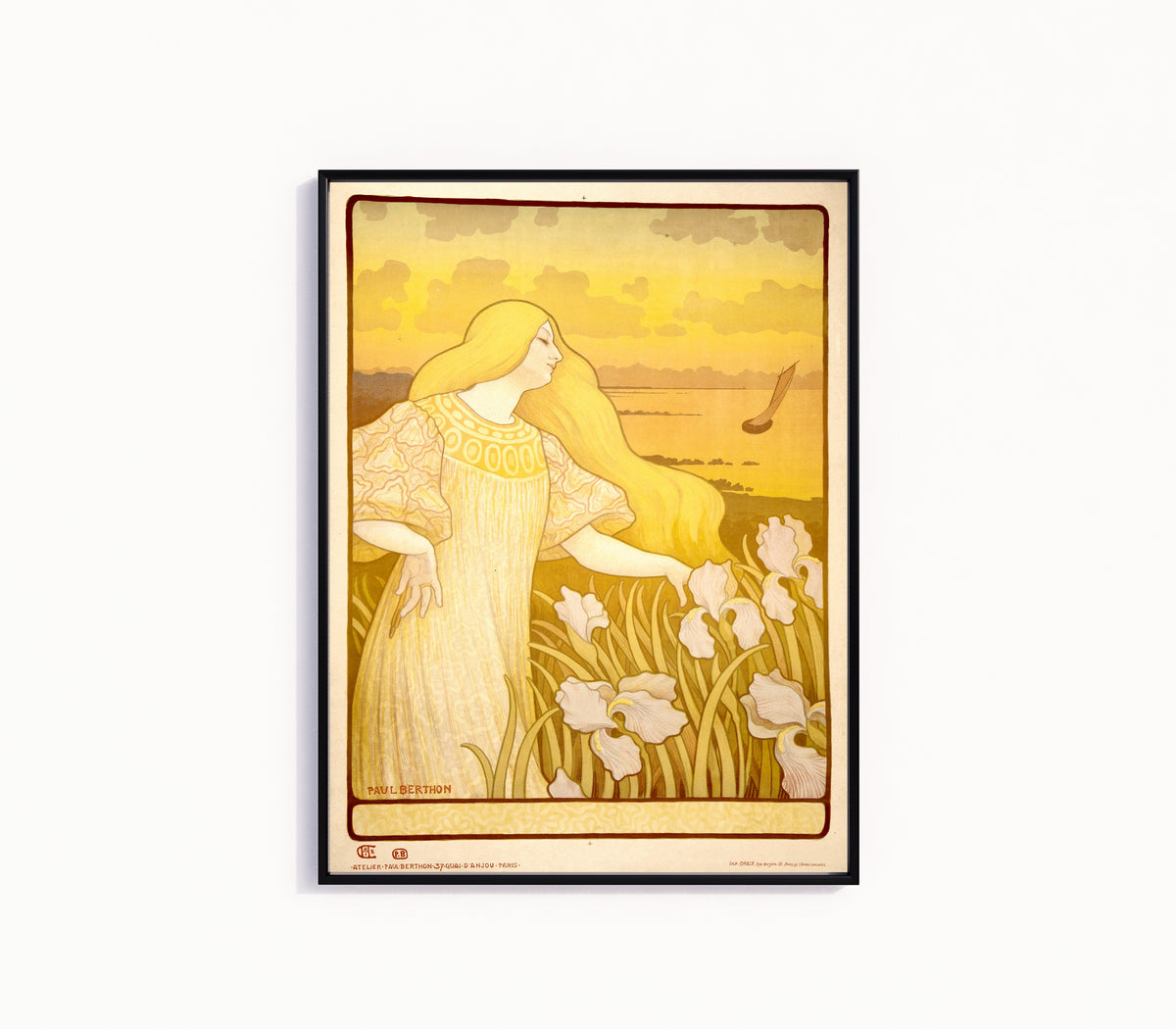 Framed art print of Société des Amis des Arts de la Manche (unlettered state) by Paul Berthon, in a slim black frame on a plain white wall