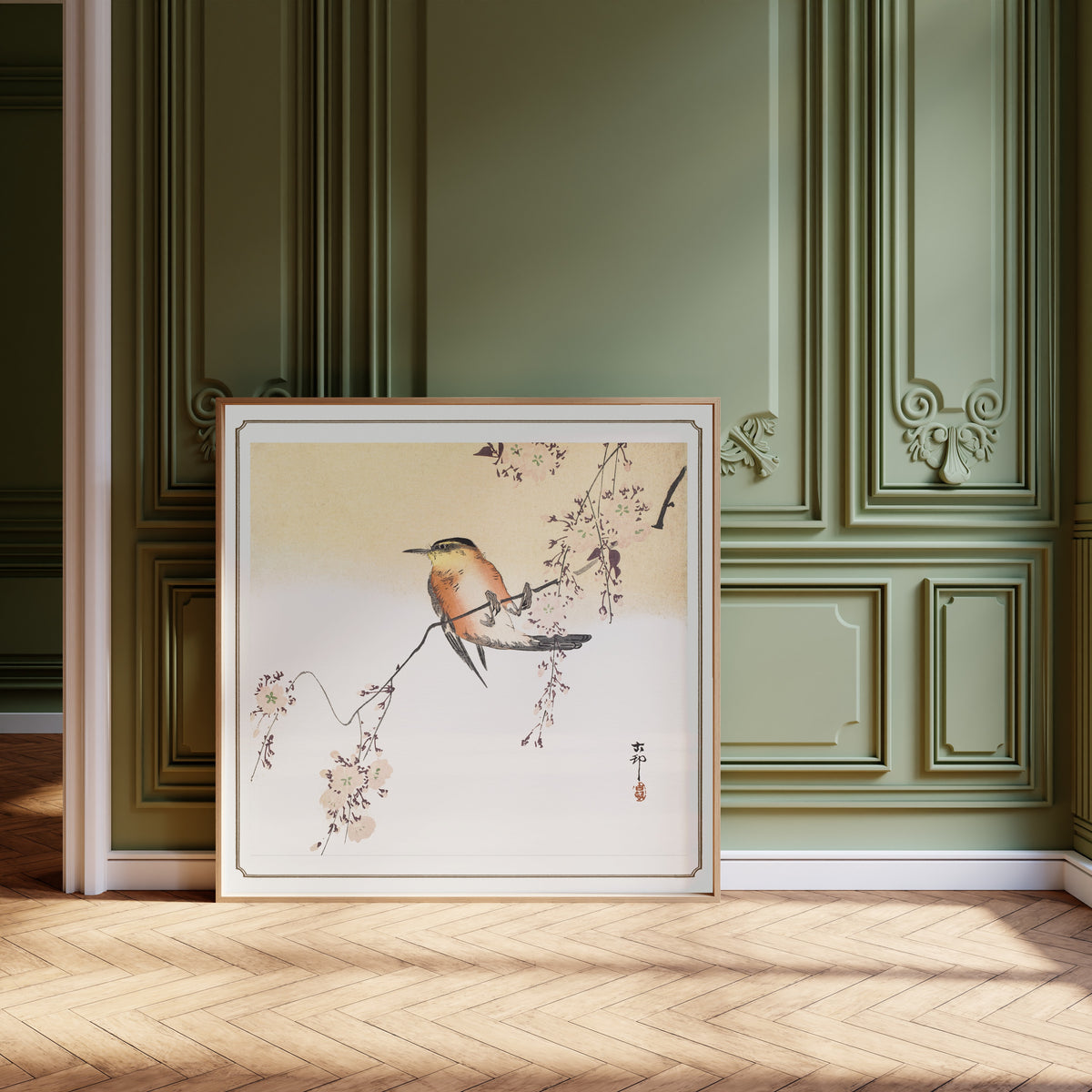 Ohara Koson — Songbird and Blossoming Cherry | Japanese Bird & Flower Woodblock Print