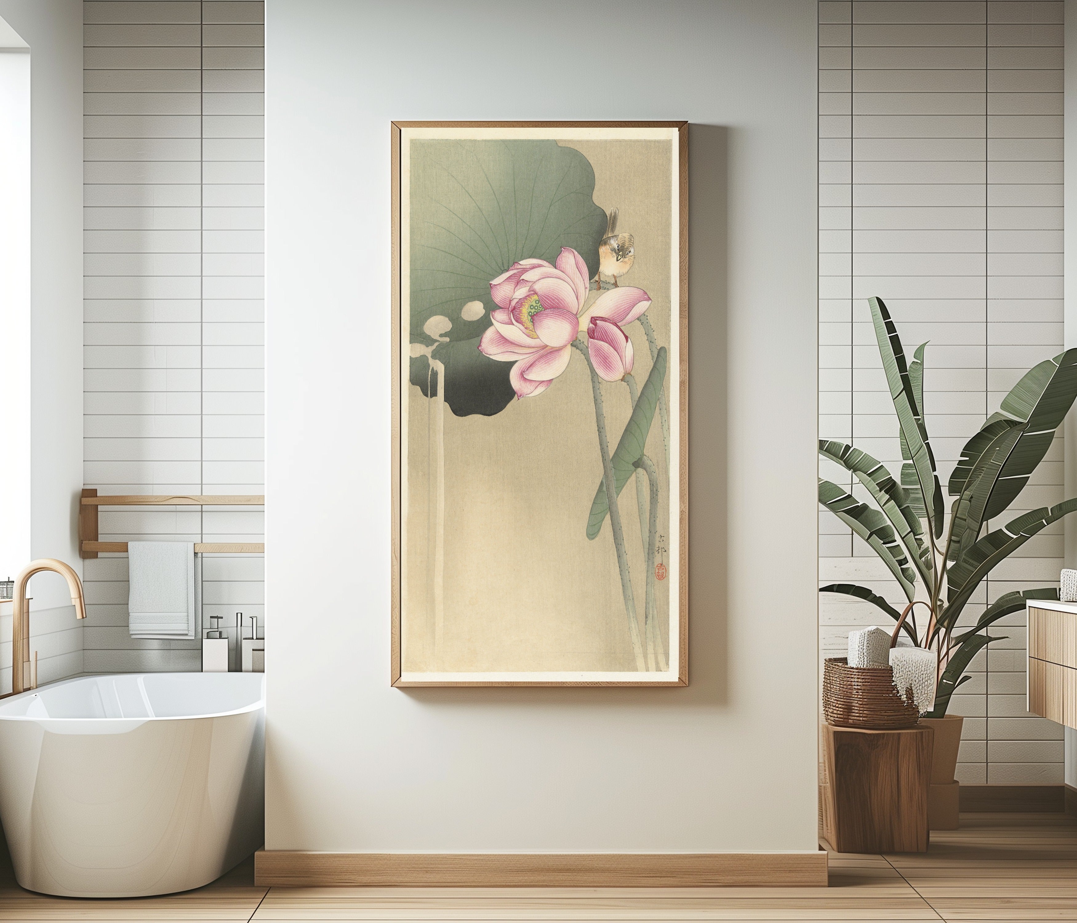 Ohara Koson — Songbird and Lotus | Japanese Bird & Flower Woodblock Print