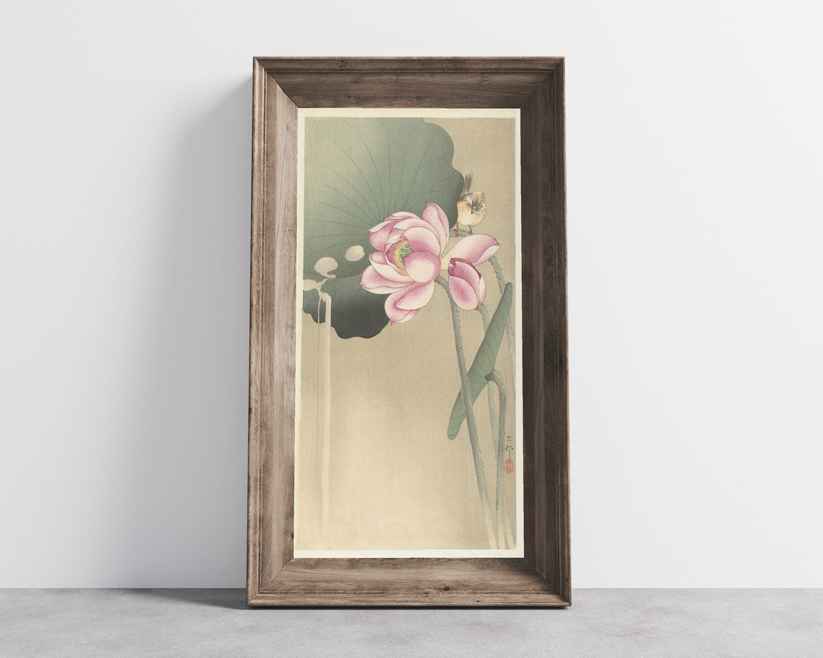 Ohara Koson — Songbird and Lotus | Japanese Bird & Flower Woodblock Print
