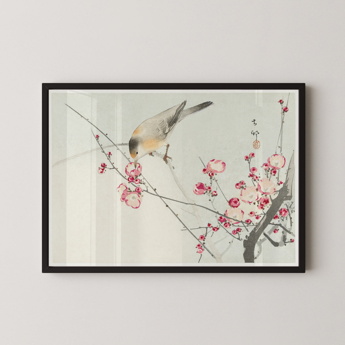 Ohara Koson — Songbird on Blossom Branch | Japanese Bird & Flower Woodblock Print