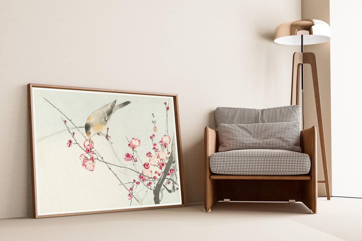 Ohara Koson — Songbird on Blossom Branch | Japanese Bird & Flower Woodblock Print