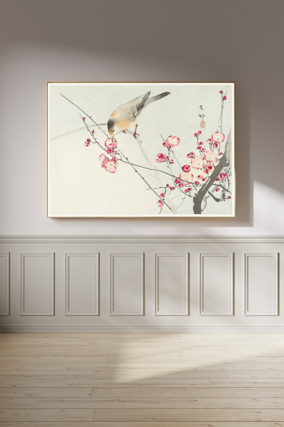 Ohara Koson — Songbird on Blossom Branch | Japanese Bird & Flower Woodblock Print